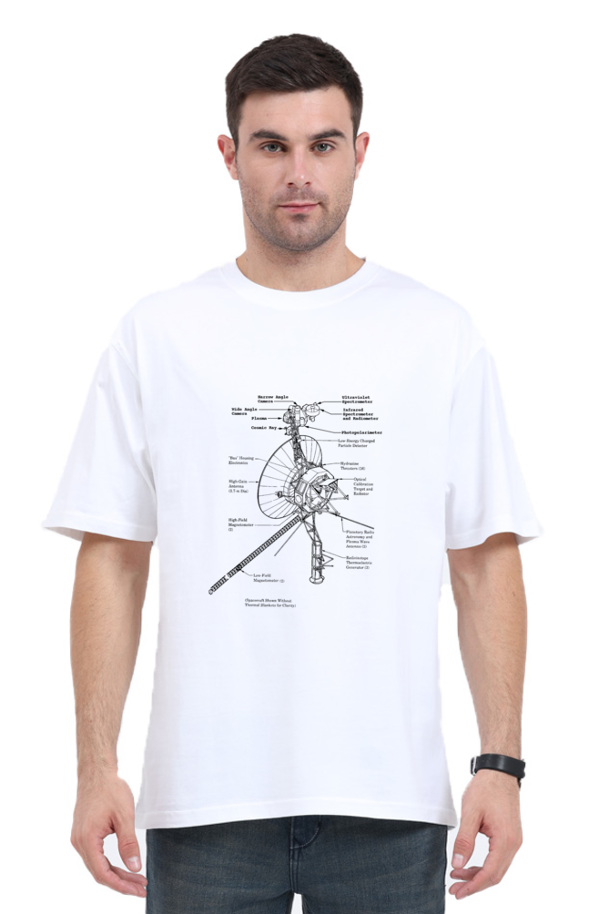 UNISEX OVERSIZED LIGHT COLOUR T-SHIRT: VOYAGER SCHEMATIC DESIGN