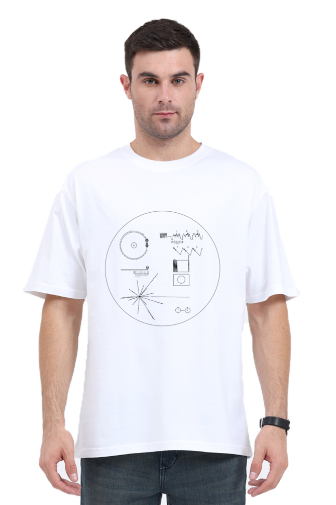UNISEX OVERSIZED WHITE T-SHIRT – VOYAGER GOLDEN RECORD DESIGN