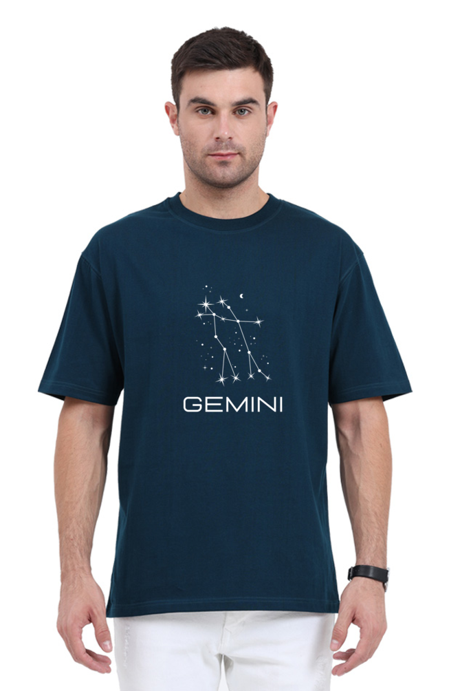 UNISEX OVERSIZED DARK COLOURED T-SHIRT: GEMINI ZODIAC SIGN