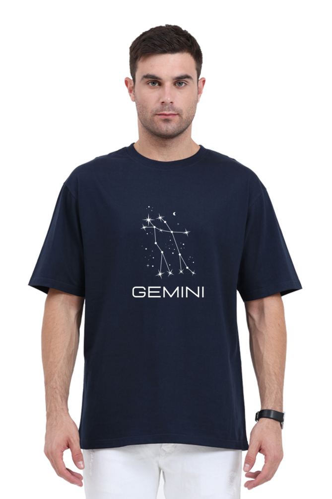 UNISEX OVERSIZED DARK COLOURED T-SHIRT: GEMINI ZODIAC SIGN