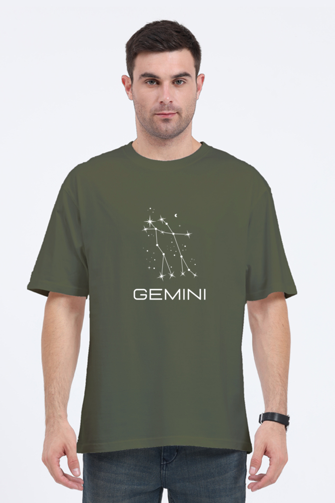 UNISEX OVERSIZED DARK COLOURED T-SHIRT: GEMINI ZODIAC SIGN