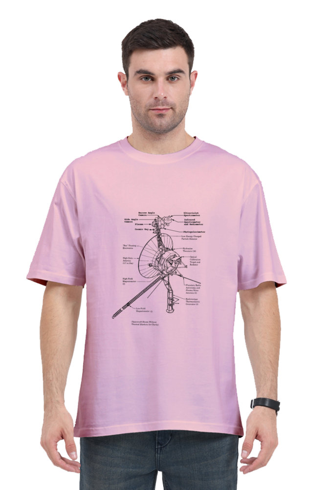 UNISEX OVERSIZED LIGHT COLOUR T-SHIRT: VOYAGER SCHEMATIC DESIGN