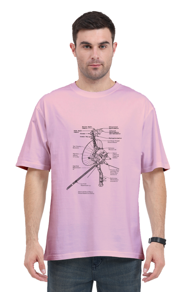 UNISEX OVERSIZED LIGHT COLOUR T-SHIRT: VOYAGER SCHEMATIC DESIGN