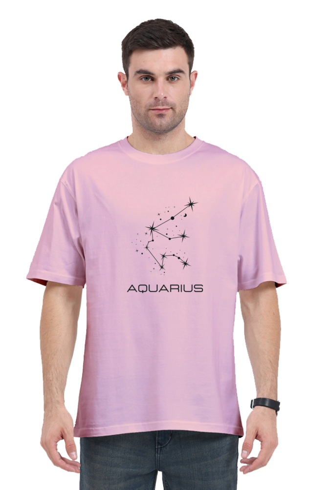UNISEX OVERSIZED LIGHT COLOUR T-SHIRT: AQUARIUS ZODIAC SIGN