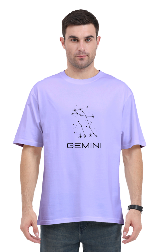 UNISEX OVERSIZED LIGHT COLOURED T-SHIRT: GEMINI ZODIAC SIGN