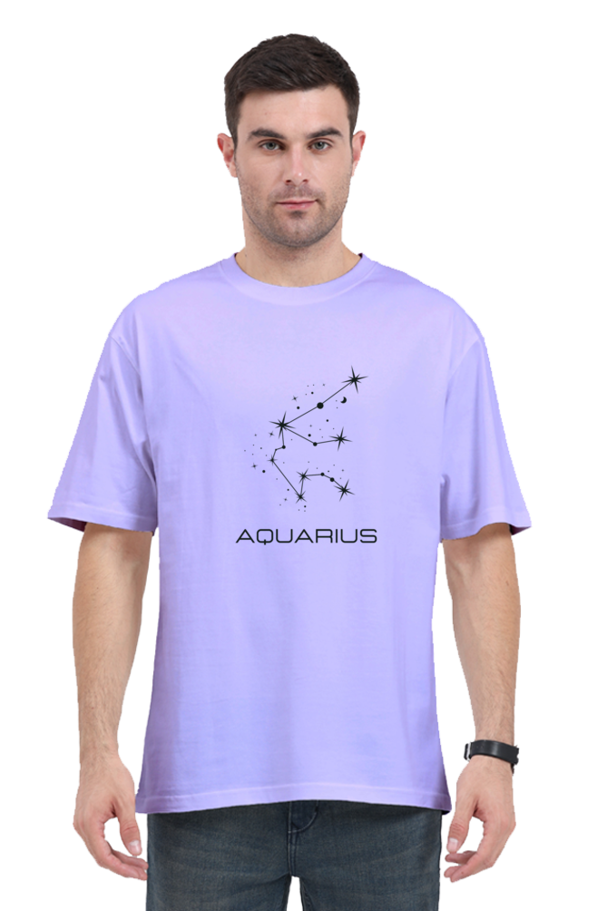 UNISEX OVERSIZED LIGHT COLOUR T-SHIRT: AQUARIUS ZODIAC SIGN