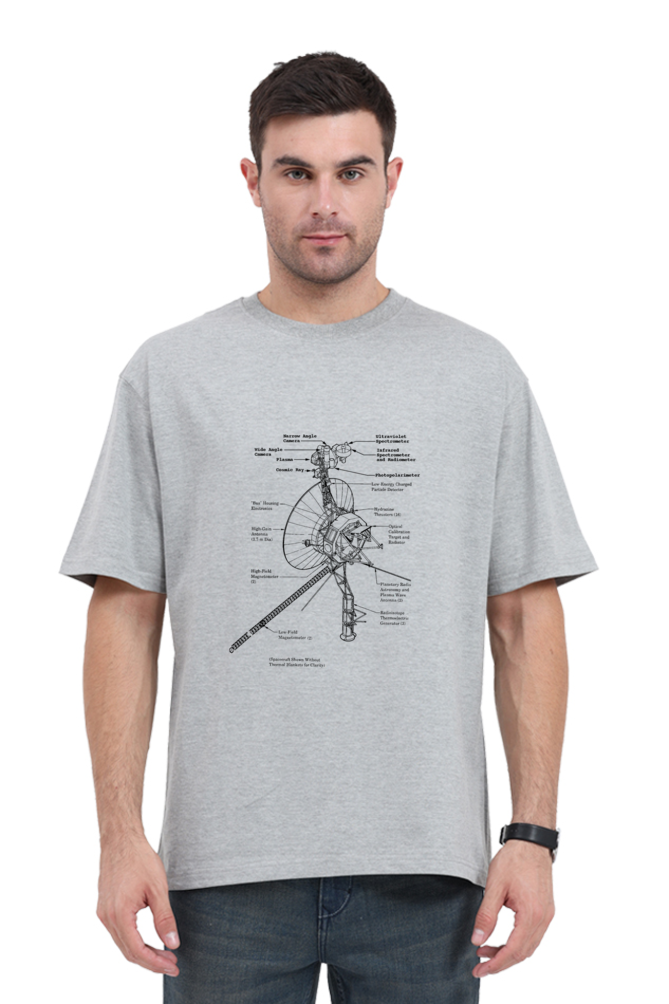 UNISEX OVERSIZED LIGHT COLOUR T-SHIRT: VOYAGER SCHEMATIC DESIGN