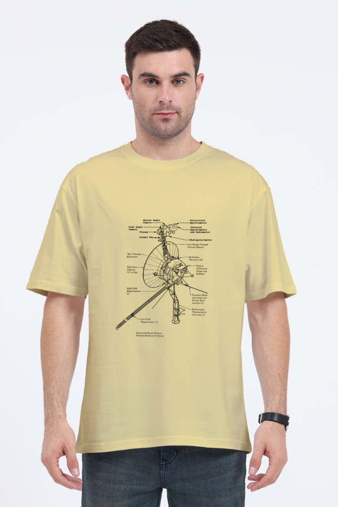 UNISEX OVERSIZED LIGHT COLOUR T-SHIRT: VOYAGER SCHEMATIC DESIGN