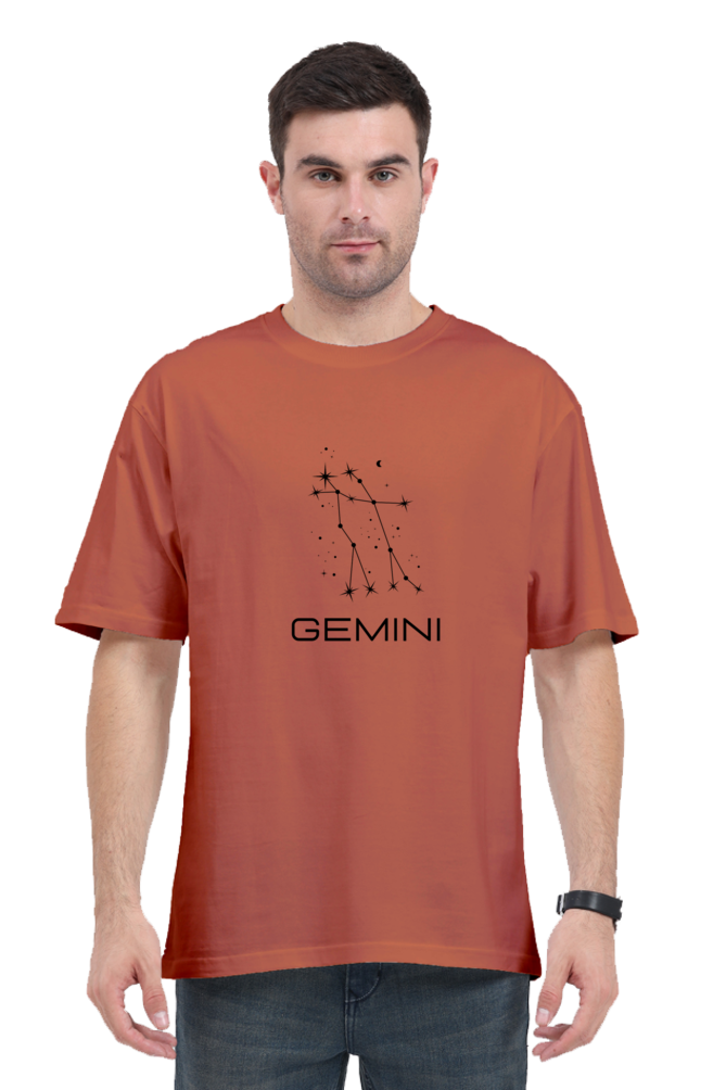 UNISEX OVERSIZED LIGHT COLOURED T-SHIRT: GEMINI ZODIAC SIGN