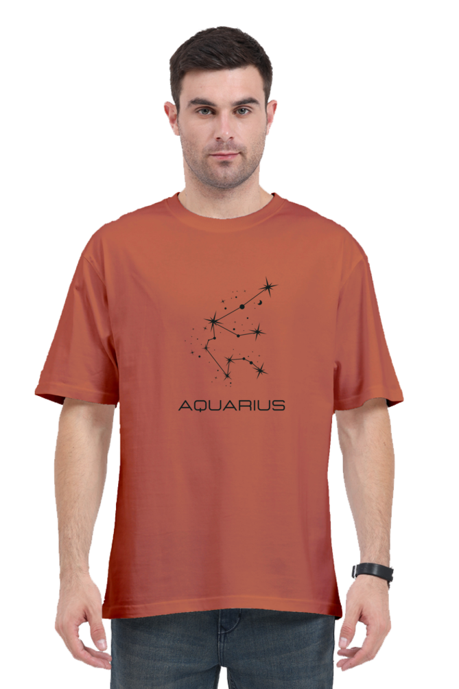UNISEX OVERSIZED LIGHT COLOUR T-SHIRT: AQUARIUS ZODIAC SIGN