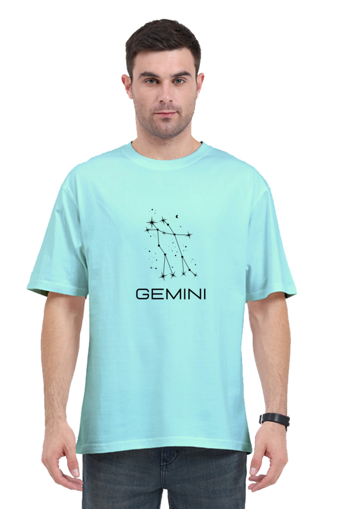 UNISEX OVERSIZED LIGHT COLOURED T-SHIRT: GEMINI ZODIAC SIGN