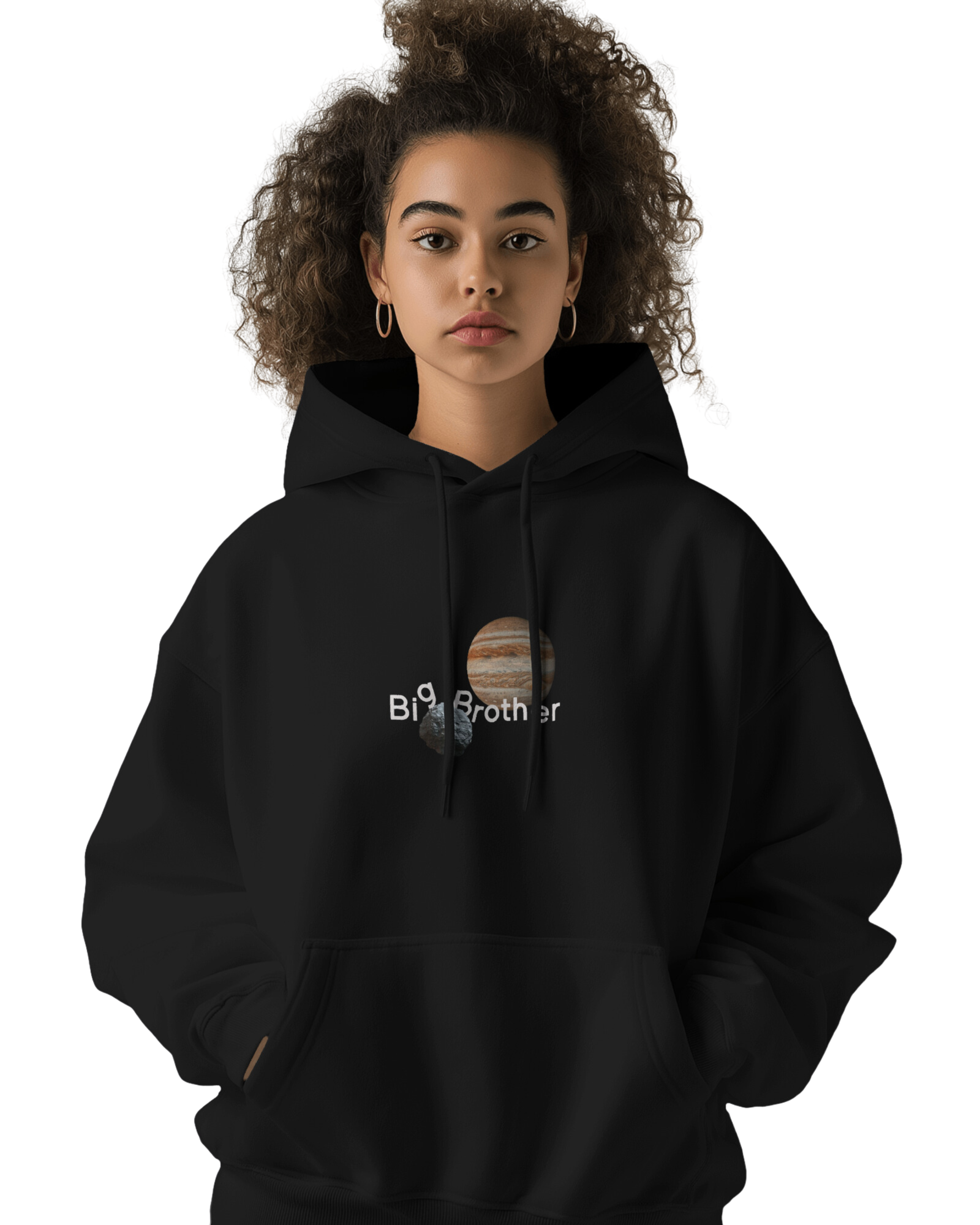 UNISEX BLACK BIG BROTHER HOODIE – JUPITER AND EARTH SIMPLE DESIGN