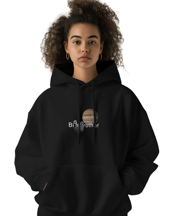 BLACK BIG BROTHER HOODIE – JUPITER AND EARTH SIMPLE DESIGN | Astronomy | Space | WearTheCosmos