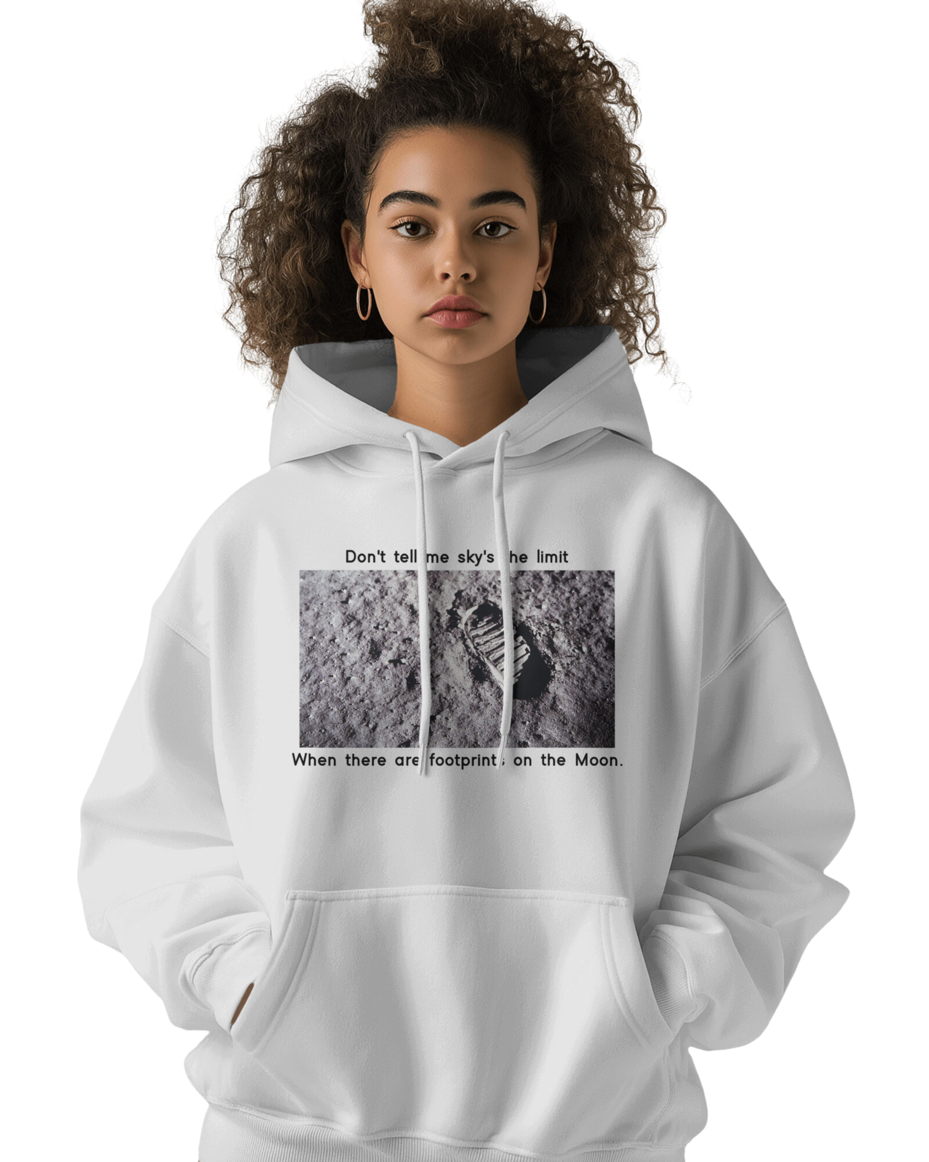 UNISEX WHITE MOON FOOTPRINT HOODIE – ASTRONAUT DESIGN