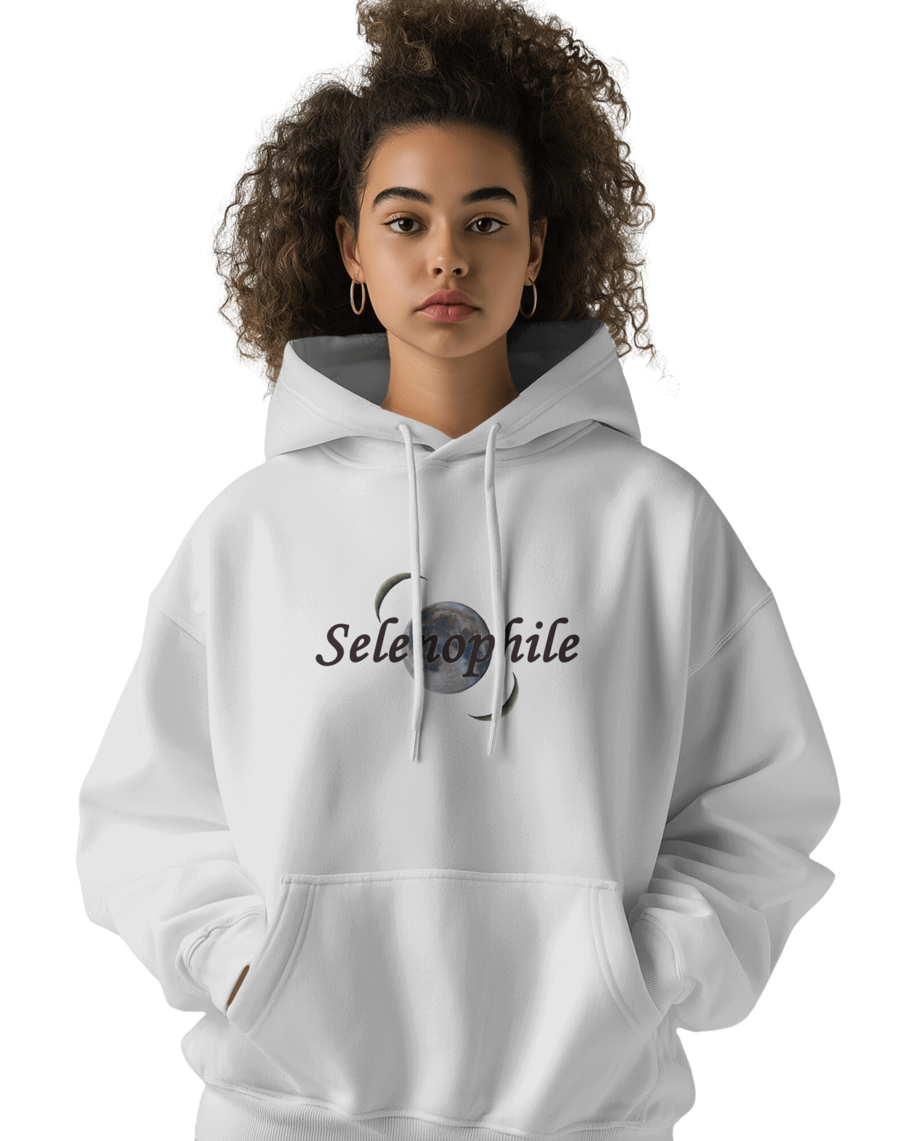 UNISEX WHITE SELENOPHILE HOODIE – MOON LOVER DESIGN