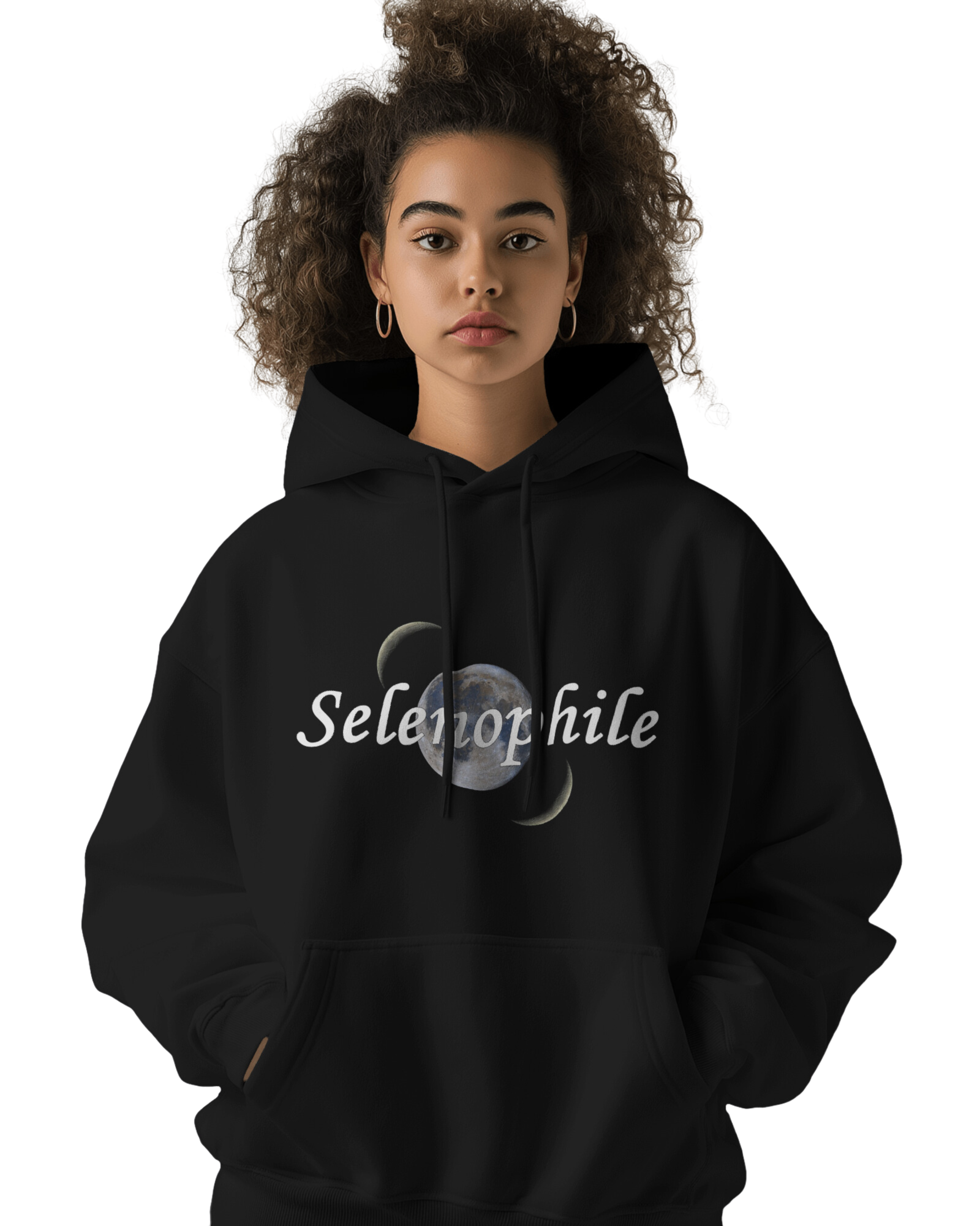 UNISEX BLACK SELENOPHILE HOODIE – MOON LOVER SIMPLE DESIGN