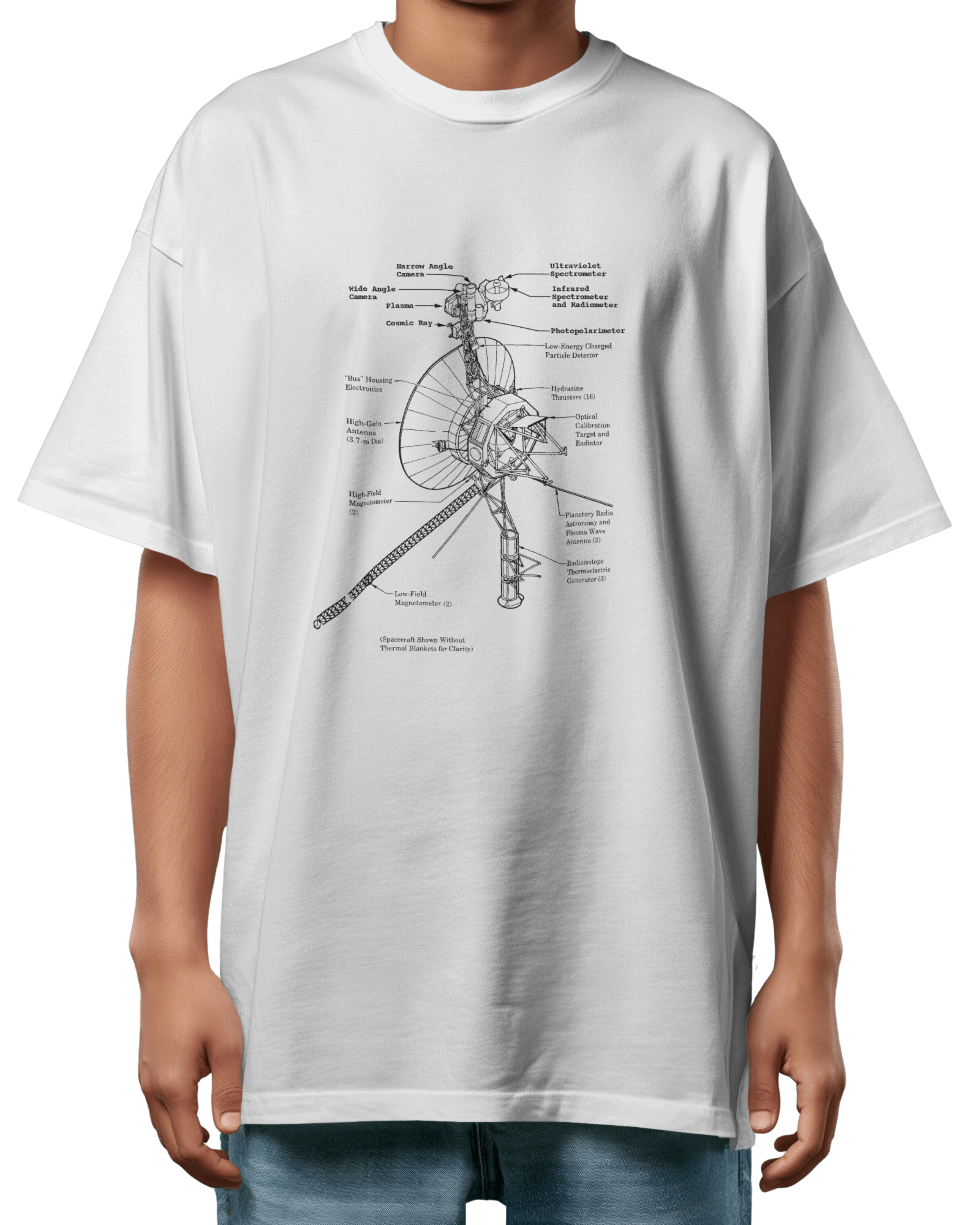 UNISEX OVERSIZED LIGHT COLOUR T-SHIRT: VOYAGER SCHEMATIC DESIGN