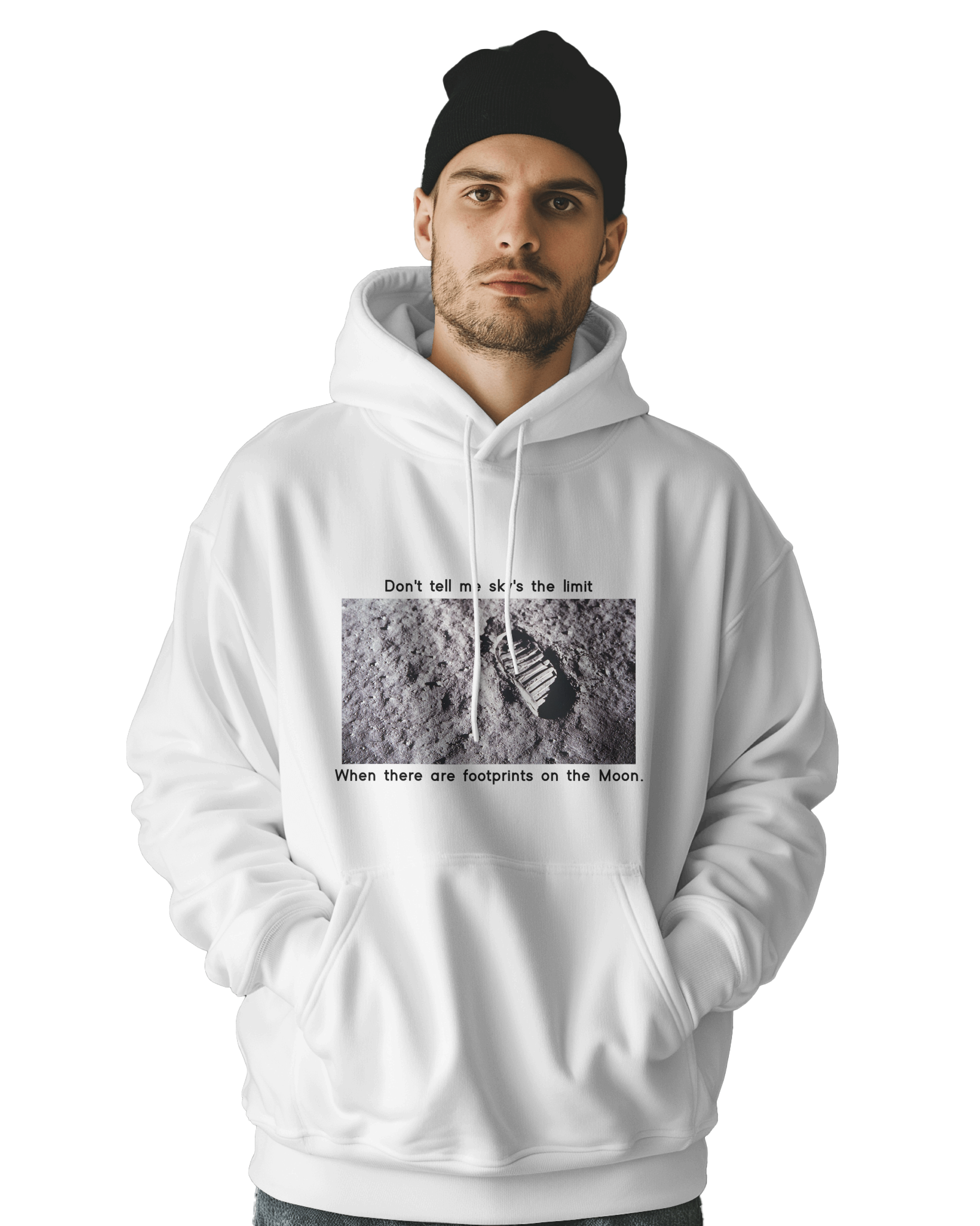 UNISEX WHITE MOON FOOTPRINT HOODIE – ASTRONAUT DESIGN