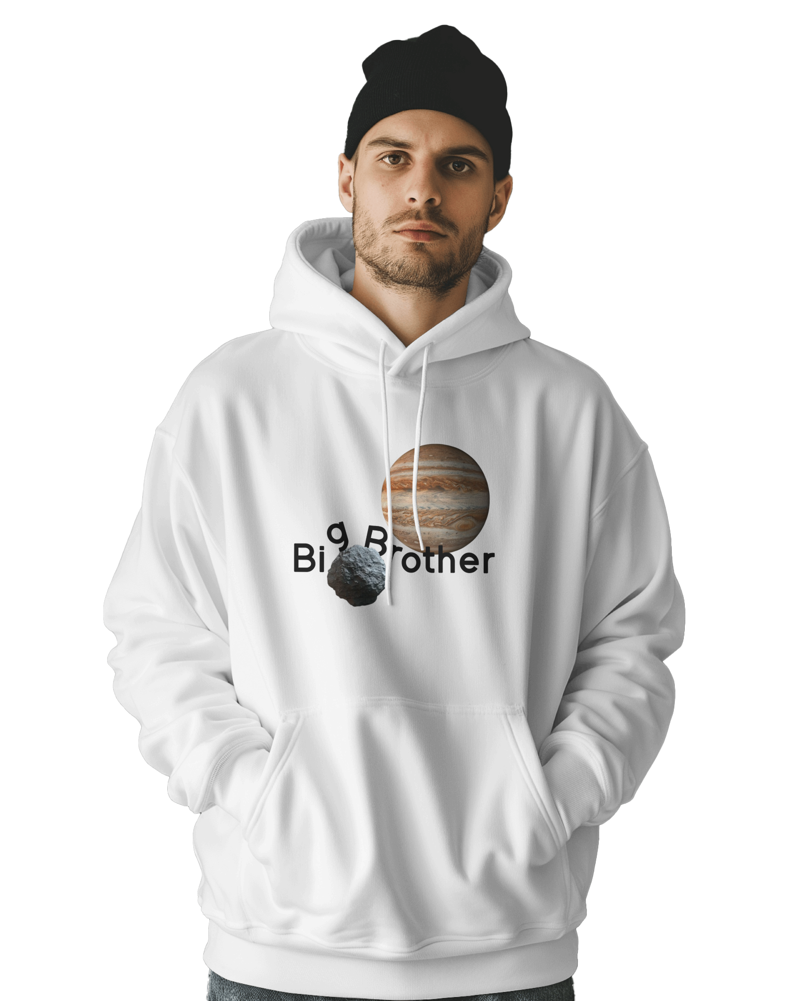 UNISEX WHITE BIG BROTHER HOODIE – JUPITER AND EARTH DESIGN