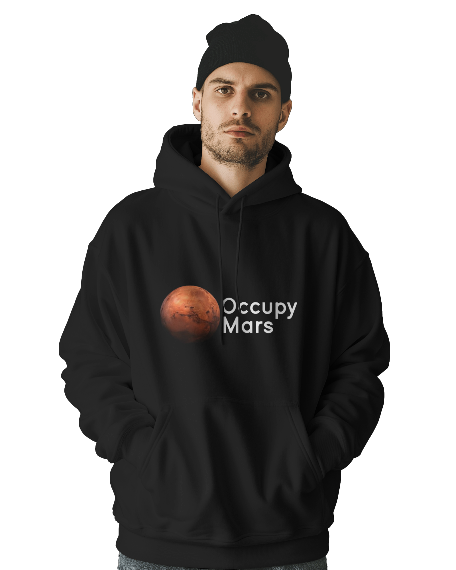 UNISEX WHITE OCCUPY MARS HOODIE – RED PLANET DESIGN