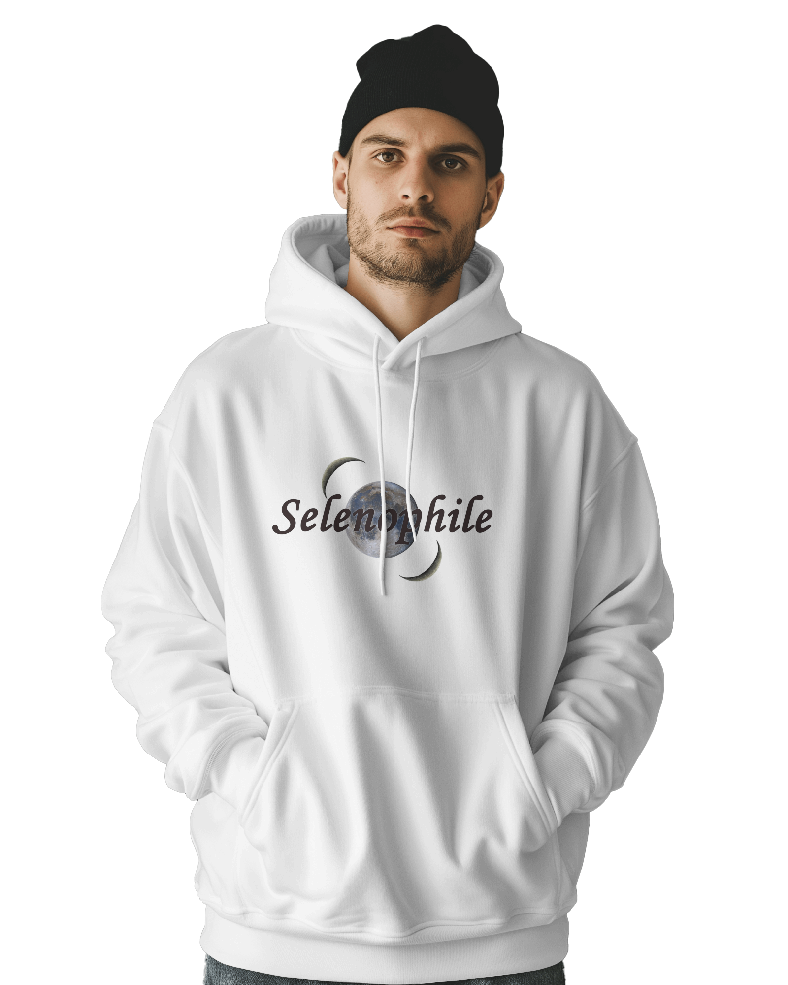UNISEX WHITE SELENOPHILE HOODIE – MOON LOVER DESIGN