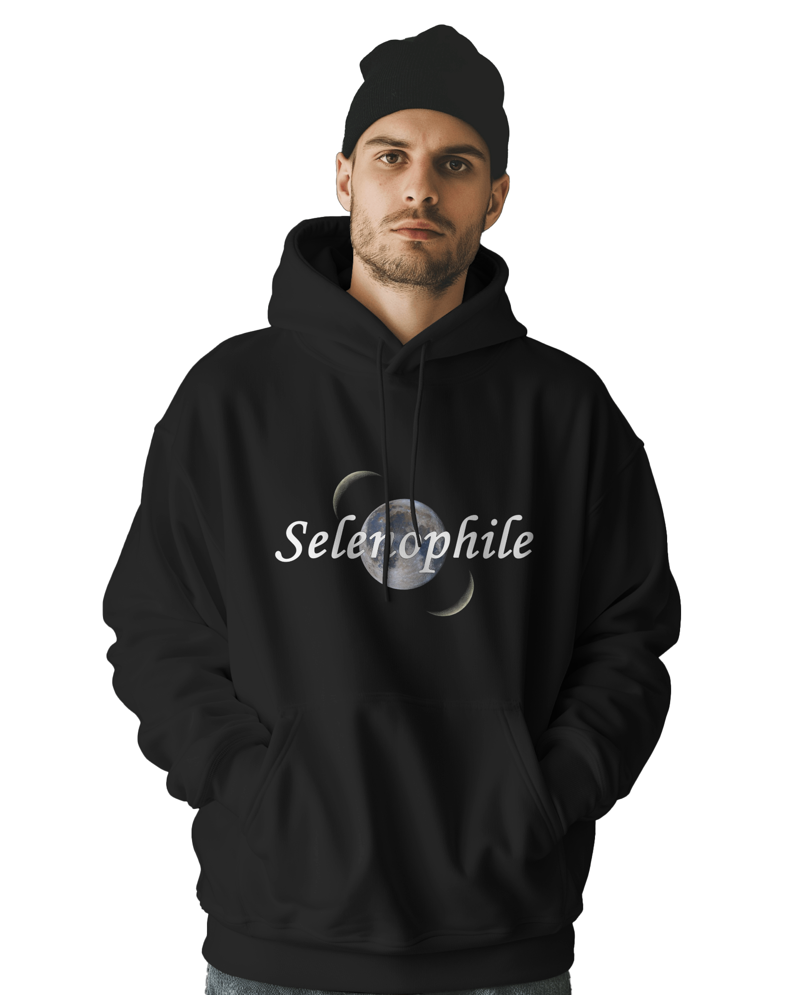 UNISEX BLACK SELENOPHILE HOODIE – MOON LOVER SIMPLE DESIGN
