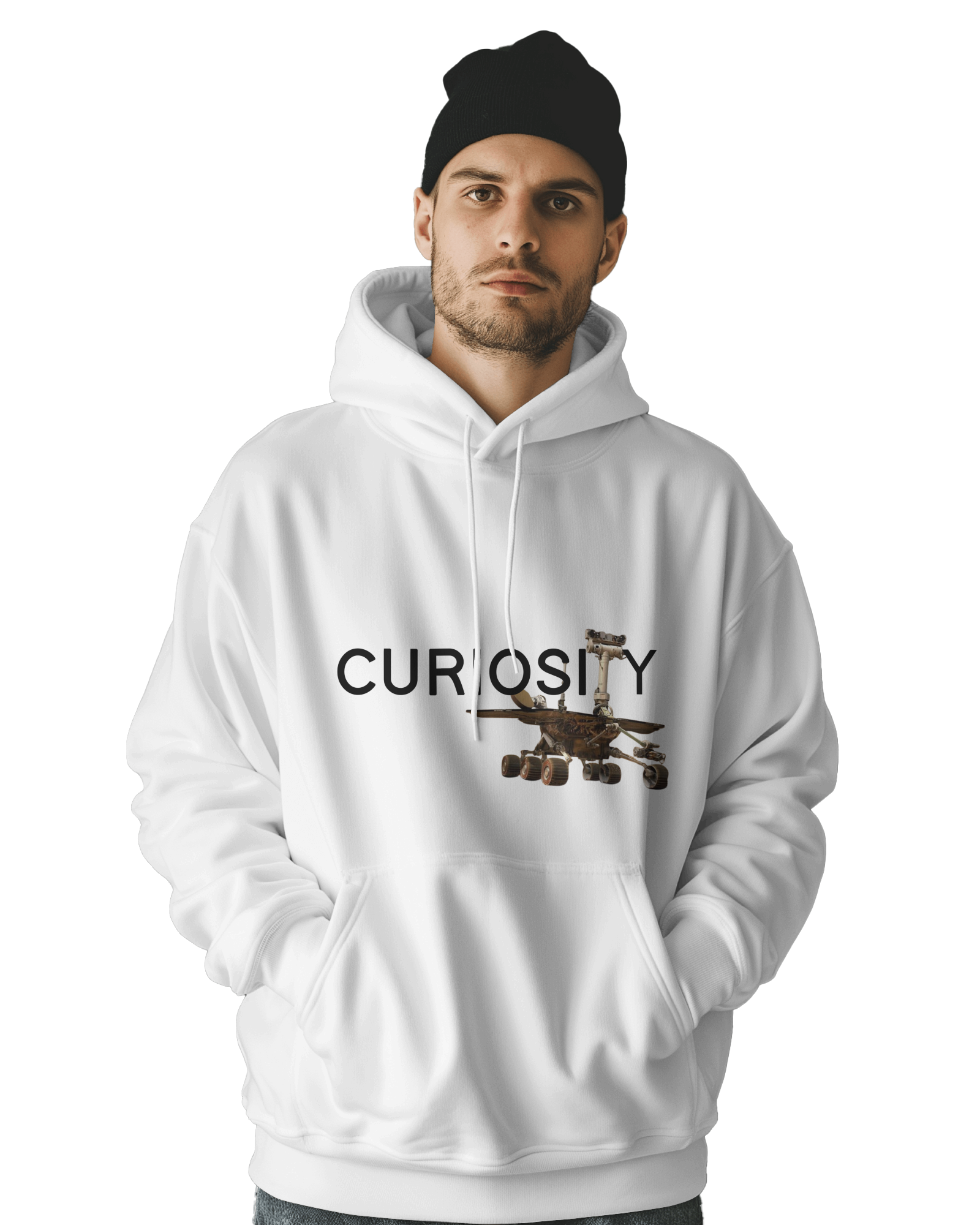 UNISEX WHITE CURIOSITY ROVER HOODIE – SPACE EXPLORATION DESIGN